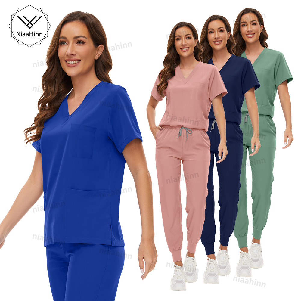 Medical Lab Coat - Nurse Scrubs Hospital Uniform Women V-neck